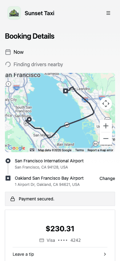Booking confirmation and driver matching