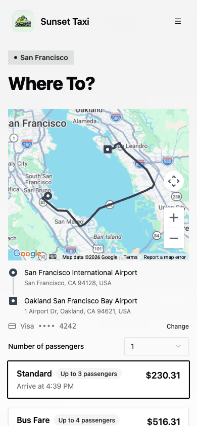Trip options with fare estimates